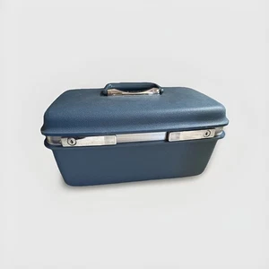 VINTAGE Samsonite Aspen Makeup Cosmetic Train Case Luggage Blue USA JCPenney - Picture 1 of 16