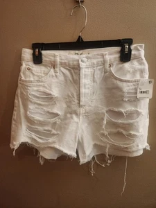 We the Free People Distressed Cutoff White Denim Shorts Button Fly Size 26 NWT - Picture 1 of 4
