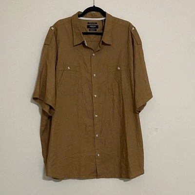 Kenneth Cole Men's Tan Casual Button-Down Shirt linen 4XL comfort performance - Image 1 of 4