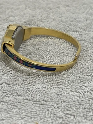 Vintage Bucherer Gold Plated Enamel Flower Design Quartz Cuff Bracelet Watch - Image 1 of 4