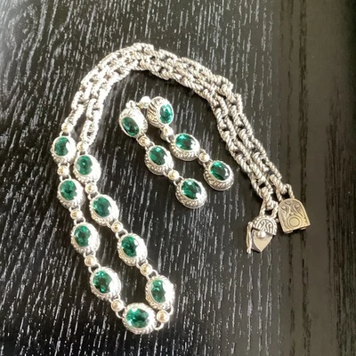 BJC Samuel Benham Sterling 18K Gold Green Tourmaline Quartz Necklace Earrings - Image 1 of 4