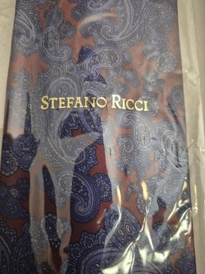 Stefano Ricci 豪华系列蓝色佩斯利领带 — 第 1/4 张图片