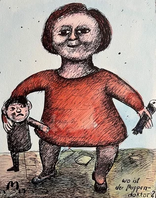 Kurt Mühlenhaupt Signierte aquarell. Orig. Lithographie- Wo ist der Puppendoktor - Bild 1 von 4