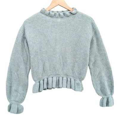 Suéter Topshop Volantes Recortados Para Mujer Azul Claro Grueso Tejido Pullover Talla 4-6 Foto 1 de 4