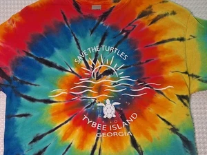 Tybee Island Georgia Save The Turtles Souvenir Tie Dye Cotton T-shirt Size M - Picture 1 of 7