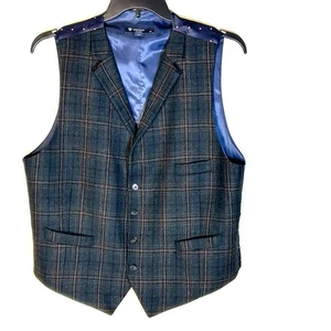 Chaleco con botones Cremieux Classics mezcla de lana a cuadros verde marrón Academia para hombre L - Imagen 1 de 9