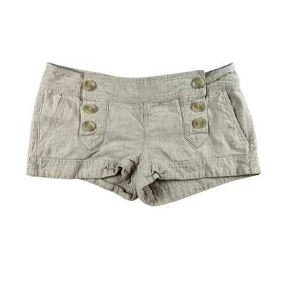 Vintage Express Shorts Womens 8 Linen Low Rise Button Front Y2k Micro Hot Pants - Image 1 of 4