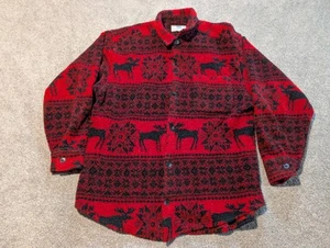 Vintage True Grit Jacket Mens XL Red Deep Pile Fleece Moose Fair Isle Berber - Picture 1 of 9