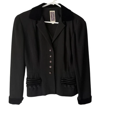 Zelda Vintage Black Velvet Trim Blazer 6  Career Jacket Witchy Whimsigoth Grunge - Image 1 of 4