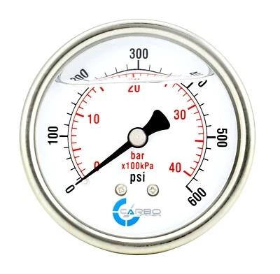 2" Pressure Gauge, Stainless Steel Case, Liquid Filled, Back Mnt, 600 Psi - Image 1 of 4