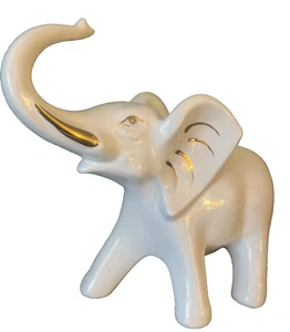 Porcelain Elephant Made in Italy 24 Karat Gold Vintage White - Picture 1 of 11