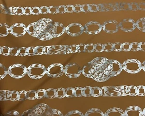 Senf Silber Metallic Schnalle Kette Bedruckter Stoff 45" Breite Meterware - Bild 1 von 5