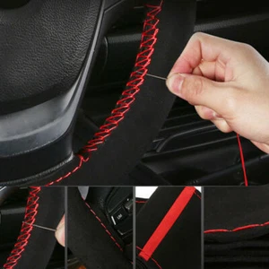Car Steering Wheel Booster Cover Red Suede Leathe Non-Slip 15"/38cm Accessories - Foto 1 di 12