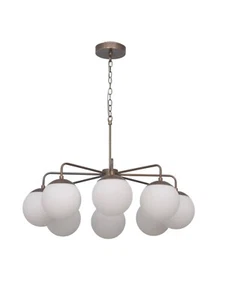 Lampadario Sputnik in ottone con globo curvo a 8 luci metà secolo. - Foto 1 di 5