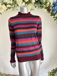 JOULES Gabrielle maglione donna righe metalliche taglia 12 bottoni ape NUOVO MX04 - Foto 1 di 24