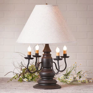 Harrison Wood Table Lamp with Ivory Linen Shade in 5 Americana Color Choices - Picture 1 of 5