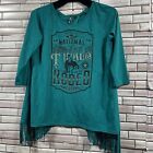 Pro Rodeo Gear Womens M Shirt teal Green 3/4 Sleeve National Finals Rodeo fringe