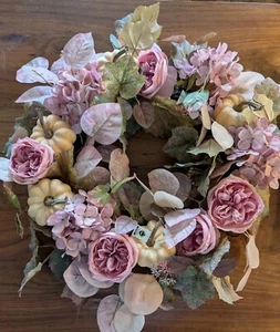 WILLIAMS SONOMA Blush Pumpkin & Floral Faux Wreath-NEW - Picture 1 of 4