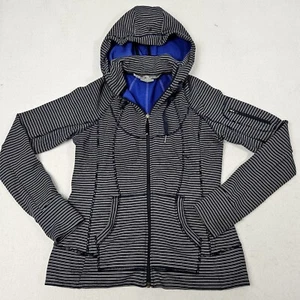 Athleta Full Zip Hoodie Sz Medium Blue White Striped Fleece Lined Jacket Active - Picture 1 of 7