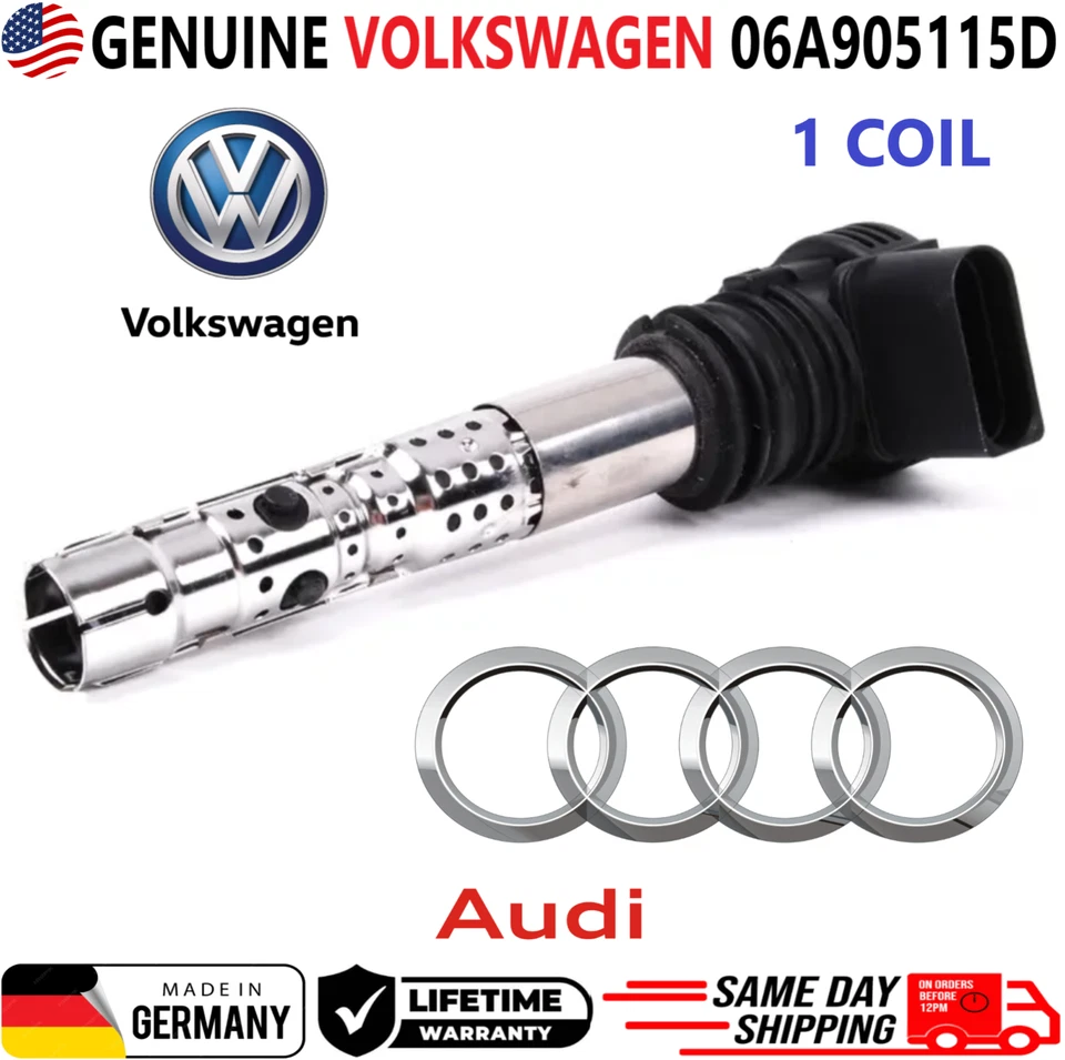 Bobina de encendido original VW x1 para Volkswagen Audi 1999-2007 1,8 L 2,7 L, 06A905115 Foto 1 de 4