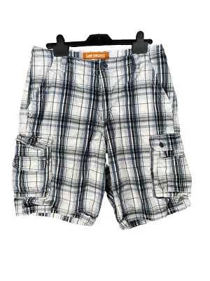 Pantalones Cortos Lee Para Hombres 34 Blanco Azul Pelele Carga Utilidad Combate Cuadros Senderismo Tartán Foto 1 de 4