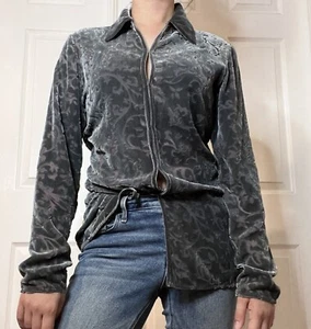 Top donna Armani Exchane velluto burnout misto seta taglia S grigio capriccioso anni 90 Y2K - Foto 1 di 9