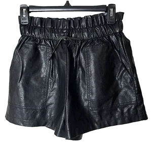 NEW Faux Leather Women's Shorts Sz Small Black Pockets Elastic Waist Drawstring - Picture 1 of 6
