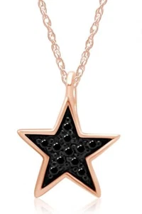 Real Black Diamond Accent Star Pendant Necklace 18" Chain 925 Sterling Silver - Picture 1 of 9