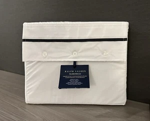 Ralph Lauren Palmer Percale QUEEN FLAT SHEET Organic Cotton White Loft Grey - Picture 1 of 3