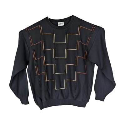Suéter retrô vintage Irvine Park masculino 2XL azul geométrico malha pulôver acrílico - Imagem 1 de 3