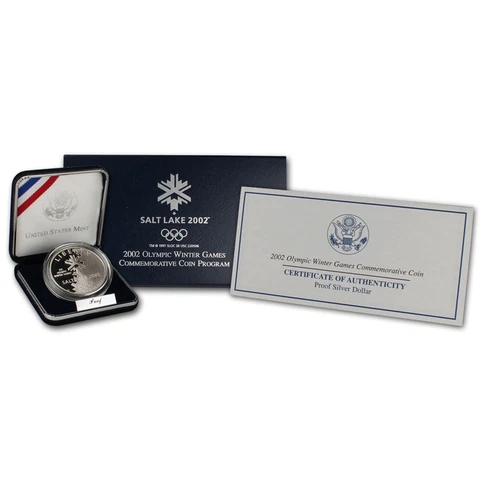 2002-P Olympic Winter Games Salt Lake PROOF Silver Dollar w/Box & COA Cover