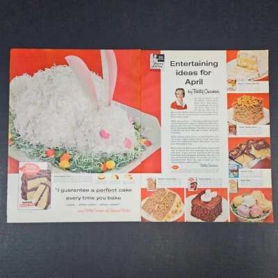 1957 Betty Crocker Easter Bunny Cake Mix Vintage Print Ad Banana Spice Answer - Image 1 of 4