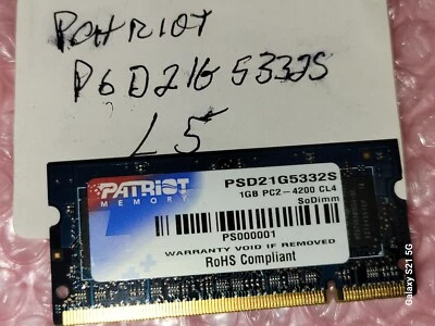 PSD21G5332S Patriot 1GB DDR2 SoDimm Non ECC PC2-4200 533Mhz - Image 1 of 3