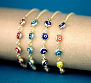 14k Yellow or White Gold Evil Eye Bracelet - Picture 1 of 9