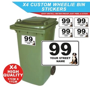 4x Wheelie Bin House Number Decal Sticker Street Name Custom Bernese Mountain - Picture 1 of 4
