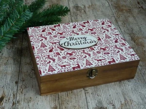Caja de té de madera. Caja de té de Navidad. Almacenamiento de té. Caja de bolsas de té y bandeja para servir. - Imagen 1 de 8