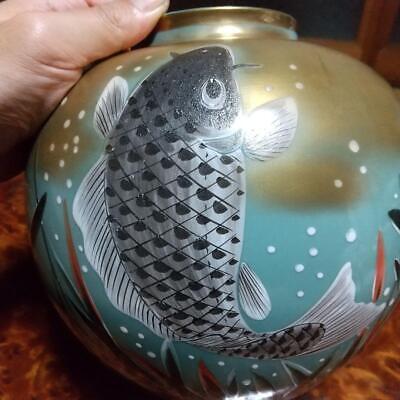 Carp Fish Pattern KUTANI Ware Vase 7.8 Inch Pottery Art Japanese • 273.18£