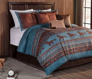 Chezmoi Collection 7-Piece Southwestern Wild Horses Comforter Set, Turquoise - Picture 1 of 9