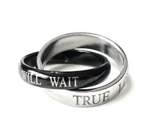 “True Love Will Wait” Ring Religious Signed Forgiven Black Silver Criss Cross