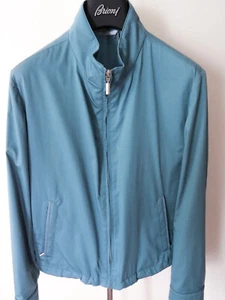 $3025 BRIONI Light Blue Cotton Blend Jacket Coat with Leather Trim Size M Medium - Picture 1 of 6