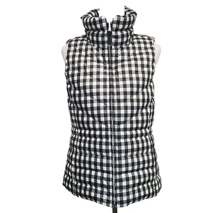 Talbots Womens Down Fill Vest Size M Puffer Black White Check Tailored Zip TAGS - Picture 1 of 8
