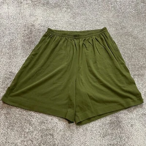 Unbranded Sweat Shorts Womens 24W Green Solid Vintage Casual 8" Rayon Wide Leg - Picture 1 of 7