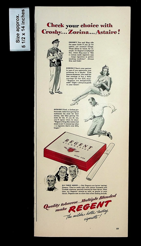 1943 Regent Cigarettes Bing Crosby Fred Astaire Smoke Vintage Impressão Anúncio 33281 - Imagem 1 de 1