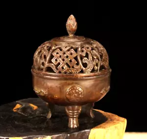 6.2CM China Bronze incense burner censer Pot Old Brass incense burner censer pot - Picture 1 of 7