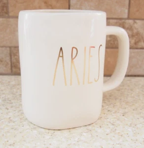 Rae Dunn Matte White Gold 'ARIES' Ram Zodiac Oversized Coffee Tea Mug Cup New - Picture 1 of 10