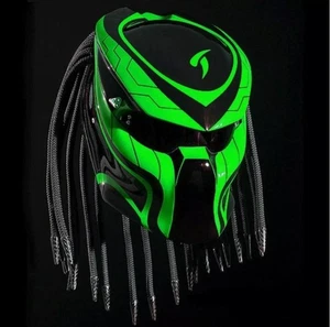 NEW PREDATOR MOTORCYCLE HELMET CUSTOM GREEN LINE ( DOT & ECE CERTIFIED ) - Picture 1 of 6