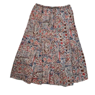 Saia maxi LRL Lauren Ralph (média feminina) vermelha azul branca estampa boêmia - Imagem 1 de 4