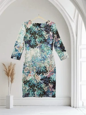 H&M Women’s Floral Bodycon Dress Size Small Stretch Holiday Party Artsy Chic - Image 1 of 4