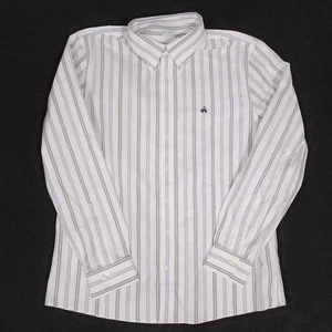 Brooks Brothers Stretch Oxford Button Up Shirt Mens Large Slim Fit White Striped - Picture 1 of 12