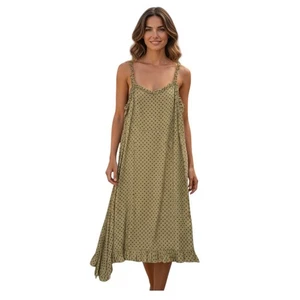 Nazila Couture Large Yellow Geometric Asymmetrical Ruffle Strap Dress Rayon - Picture 1 of 16